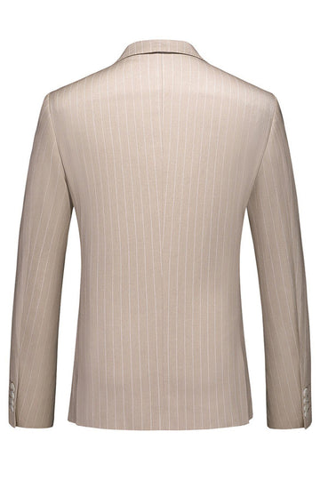 Khaki Randig 3 stycken Notched Lapel Mäns Formella Kostymer